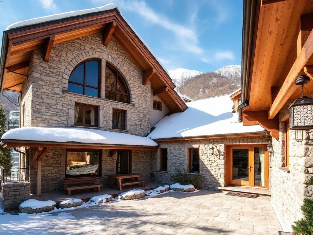 Chalet de pierre avec vue montagne